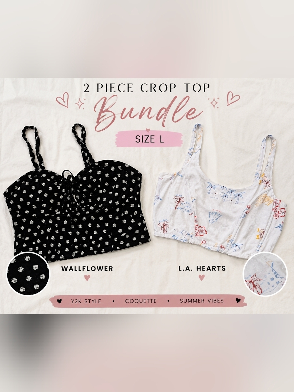 WallFlower & L.A. Hearts Size L Crop Top Bundle Y2K Coquette Summer.